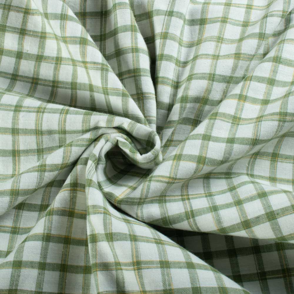 Check White Green Tie Dye 100 GSM Pure Cotton Handwoven Fabric