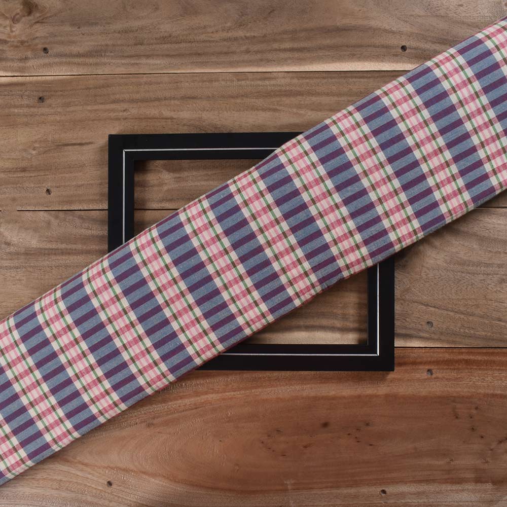 Check Multicolor Pure Cotton 68 GSM Handwoven Fabric 379