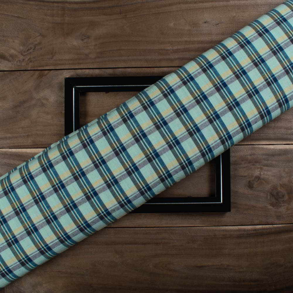 Check Multicolour Cotton Khadi 140 GSM Handwoven Fabric 754