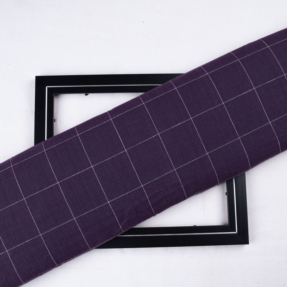 Check Aubergine Pure Cotton 57 GSM Handwoven Fabric