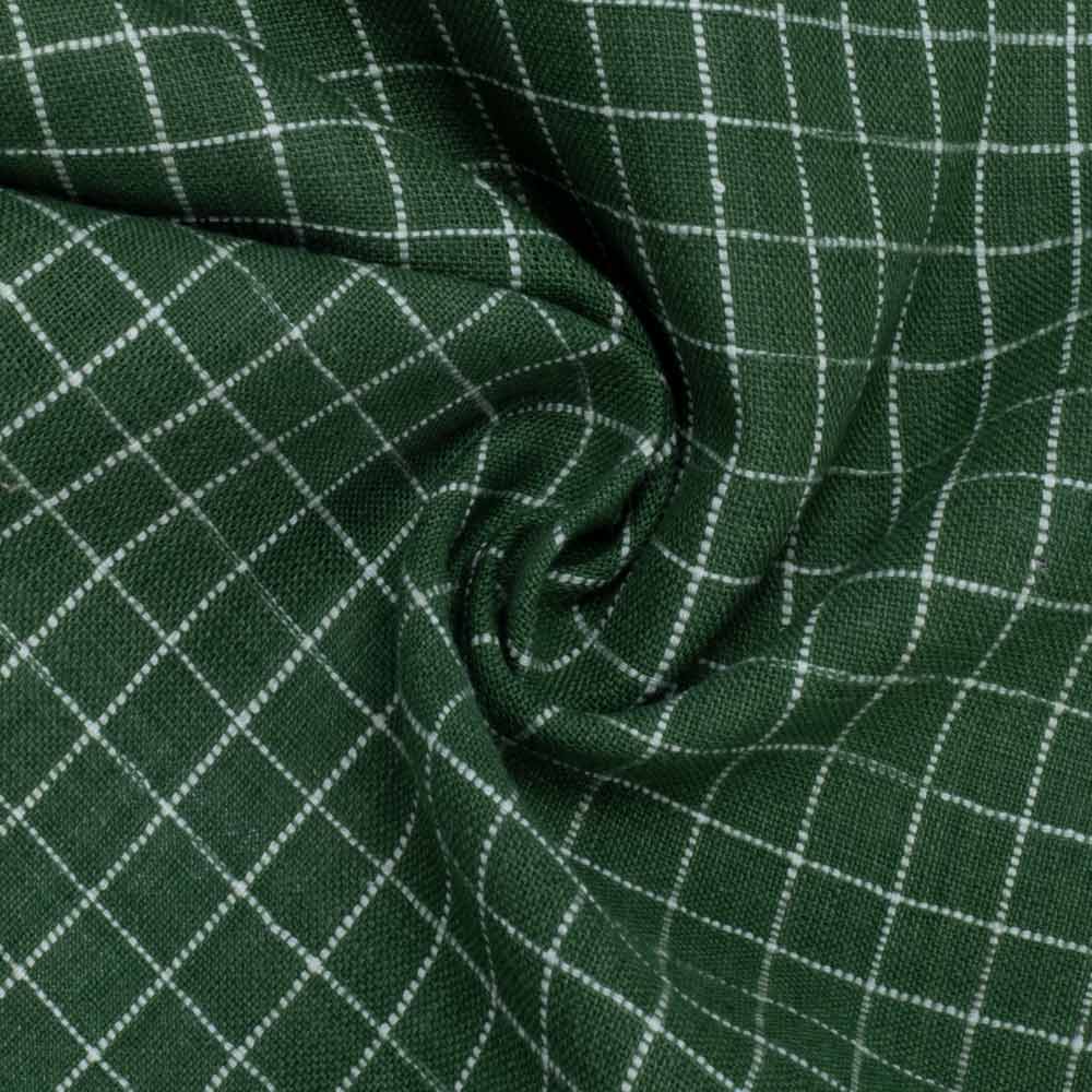 Check Dark Green Khadi Cotton 90 GSM Handwoven Fabric