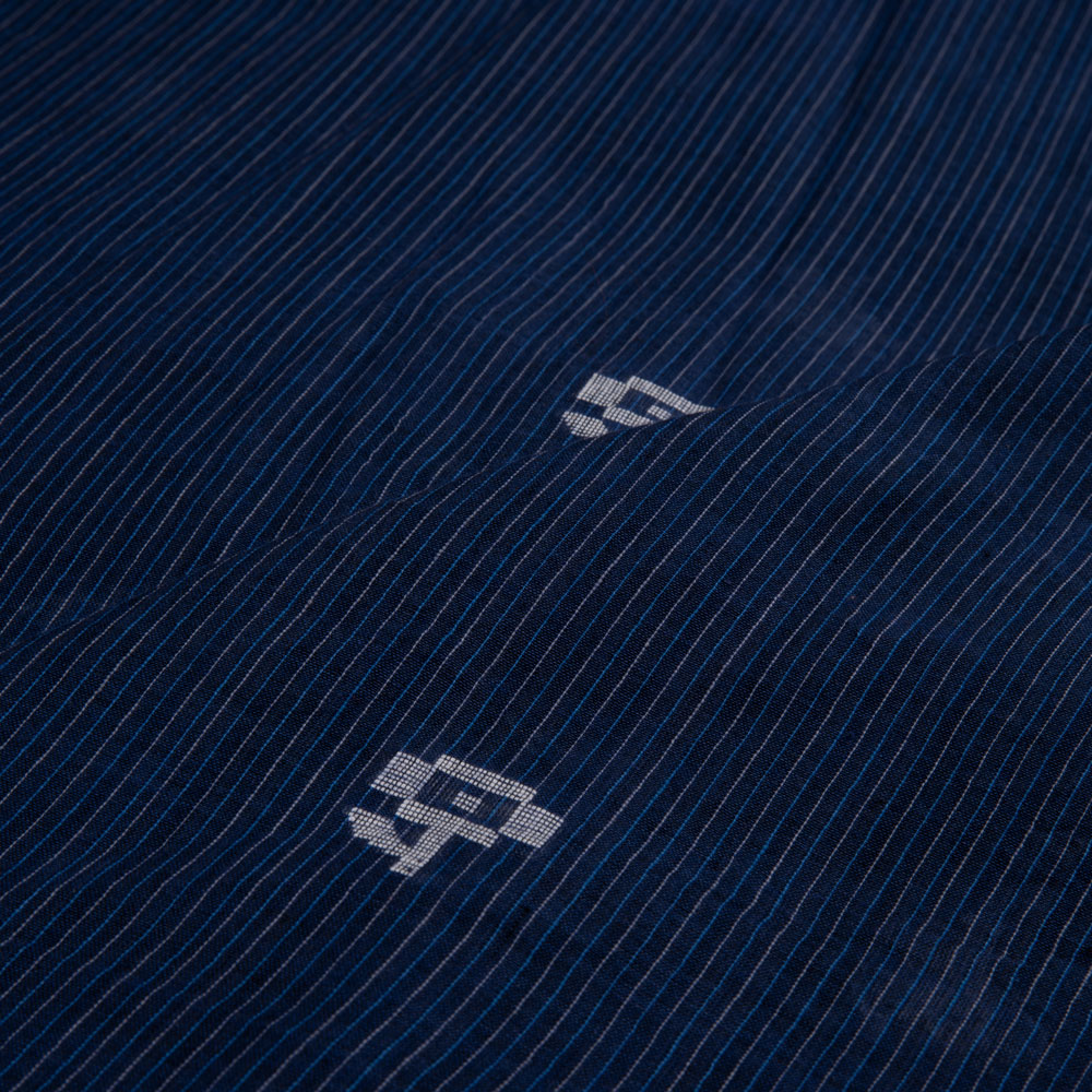 GEOMETRIC STRIPE BLUE JAMDANI PURE COTTON 55 GSM HANDWOVEN FABRIC