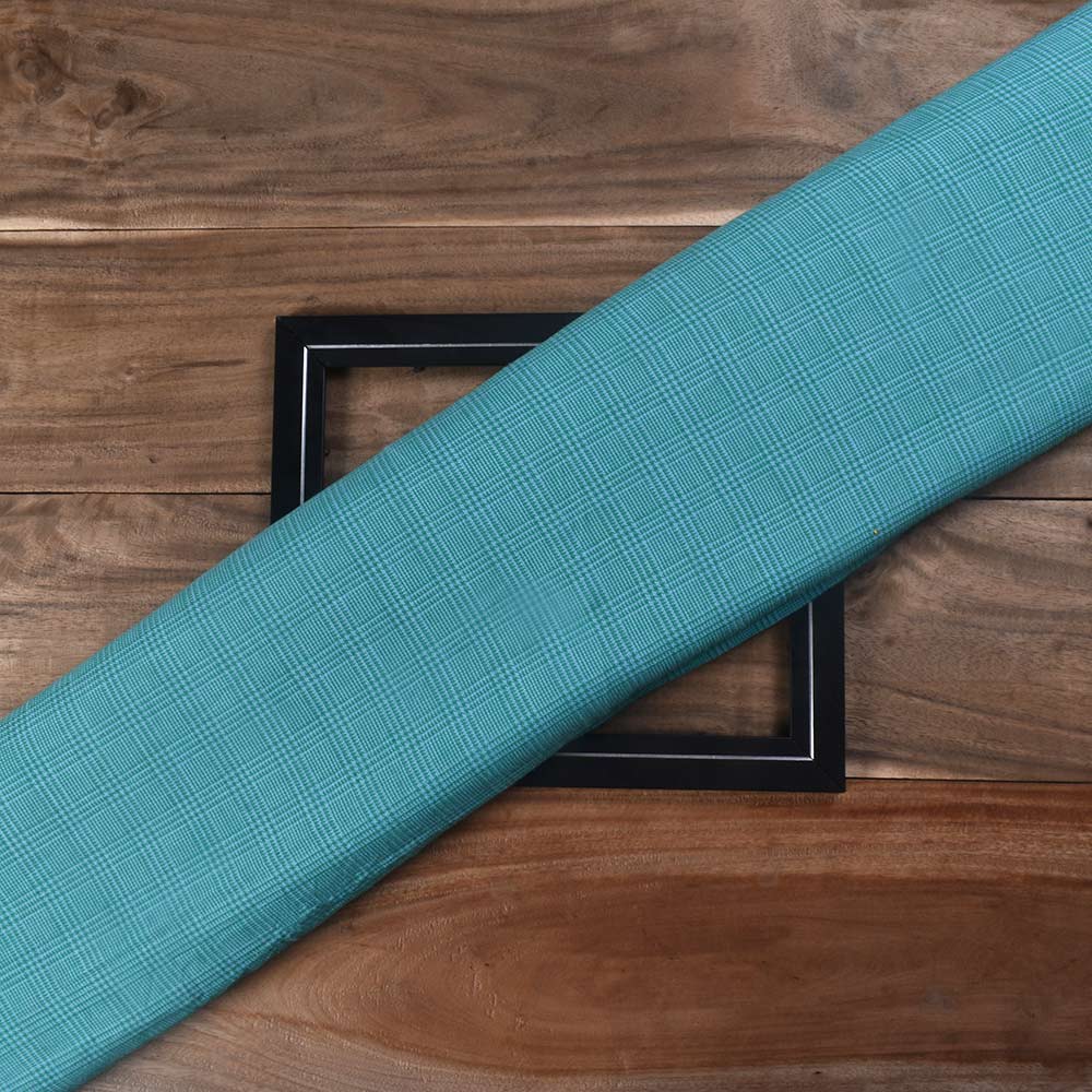 Check Houndstooth Teal Pure Cotton 104 GSM Handwoven Fabric