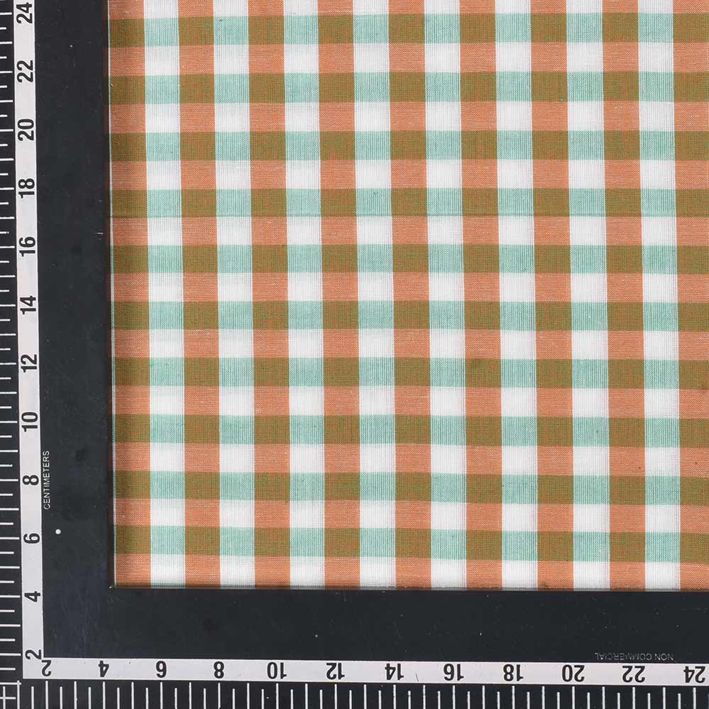 CHECK ORANGE & GREEN PURE COTTON 84 GSM HANDWOVEN FABRIC