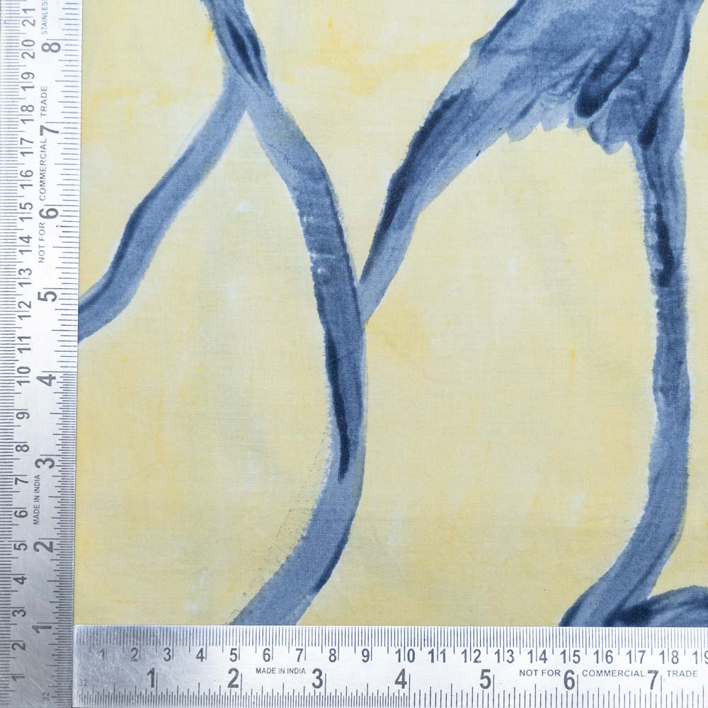 ABSTRACT YELLOW & BLUE SCREENPRINTED PURE COTTON 135 GSM HANDWOVEN FABRIC