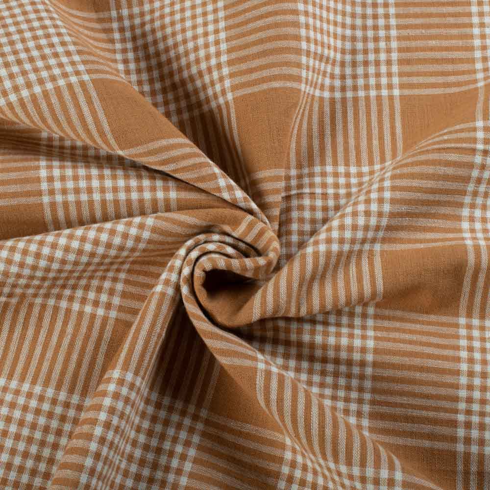 Check Brown & White Pure Cotton 130 GSM Handwoven Fabric