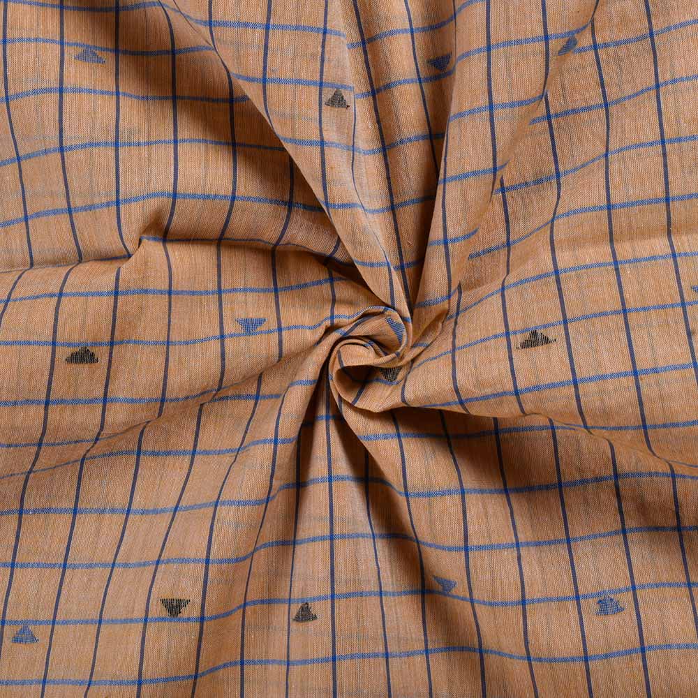 Geometric Check Orange & Blue Jamdani Pure Cotton 54 GSM Handwoven Fabric