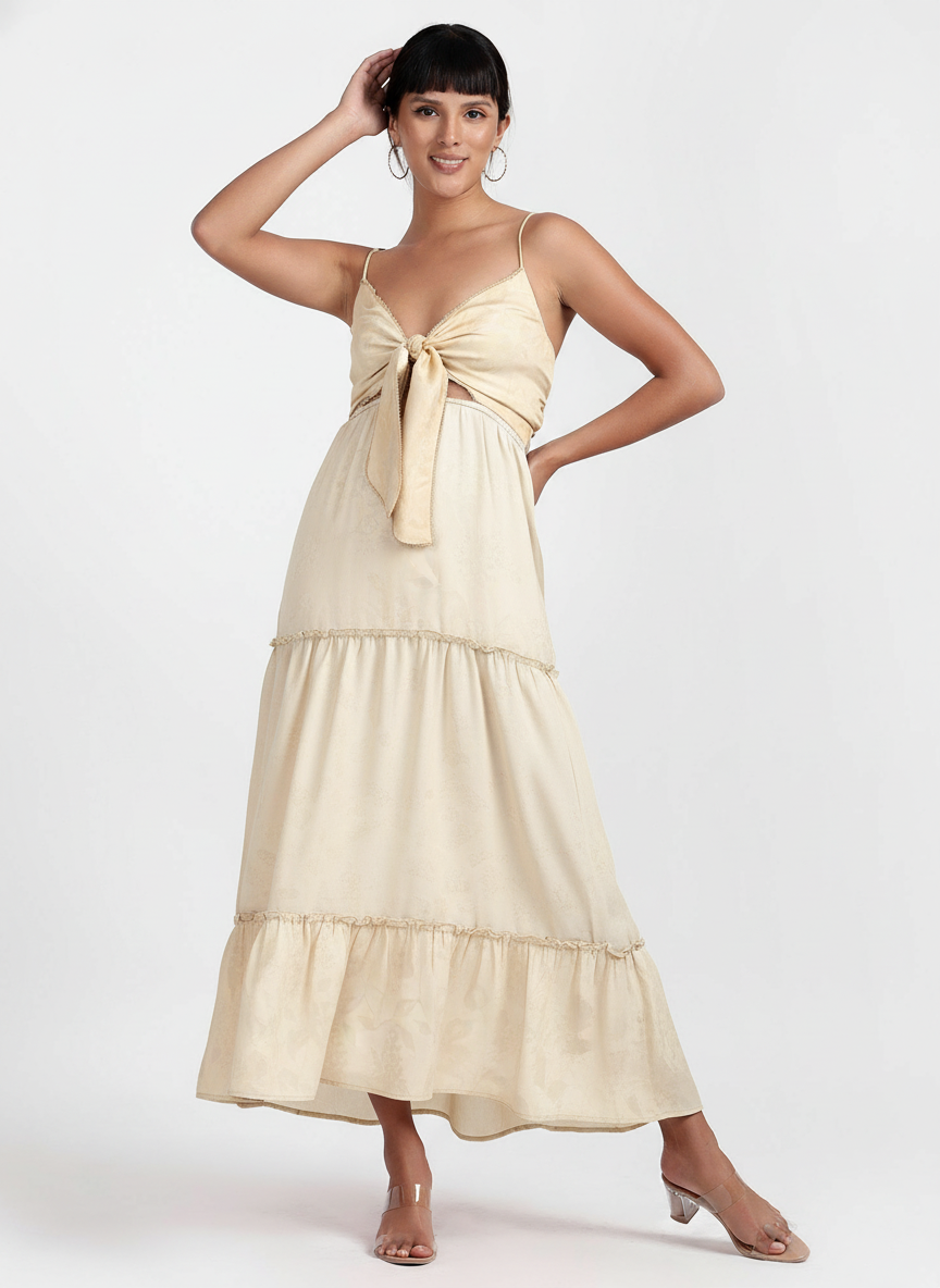 Tiered Gathered Tie Up Dress