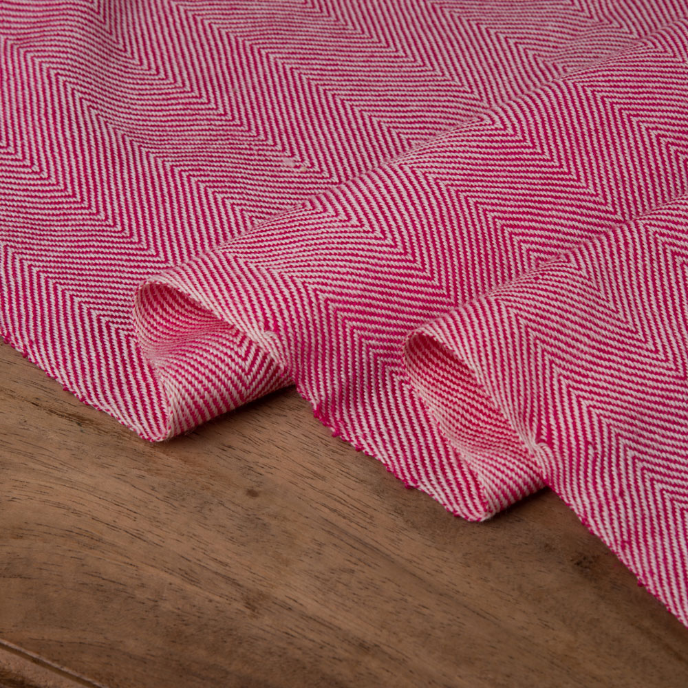 Herringbone Tweed Pink Pure Wool 220 GSM Handwoven Fabric