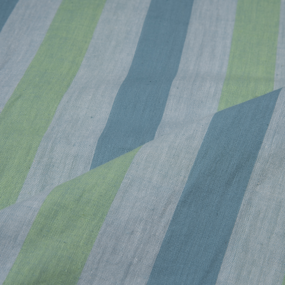 STRIPE BLUE & GREEN PURE COTTON 88 GSM HANDWOVEN FABRIC 198