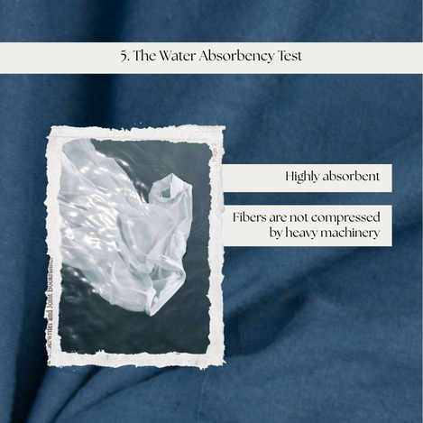 Water droplet being absorbed quickly into organic khadi cotton fabric surface