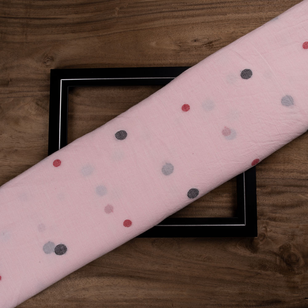 Geometric Light Pink Jamdani Pure Cotton 55 GSM Handwoven Fabric