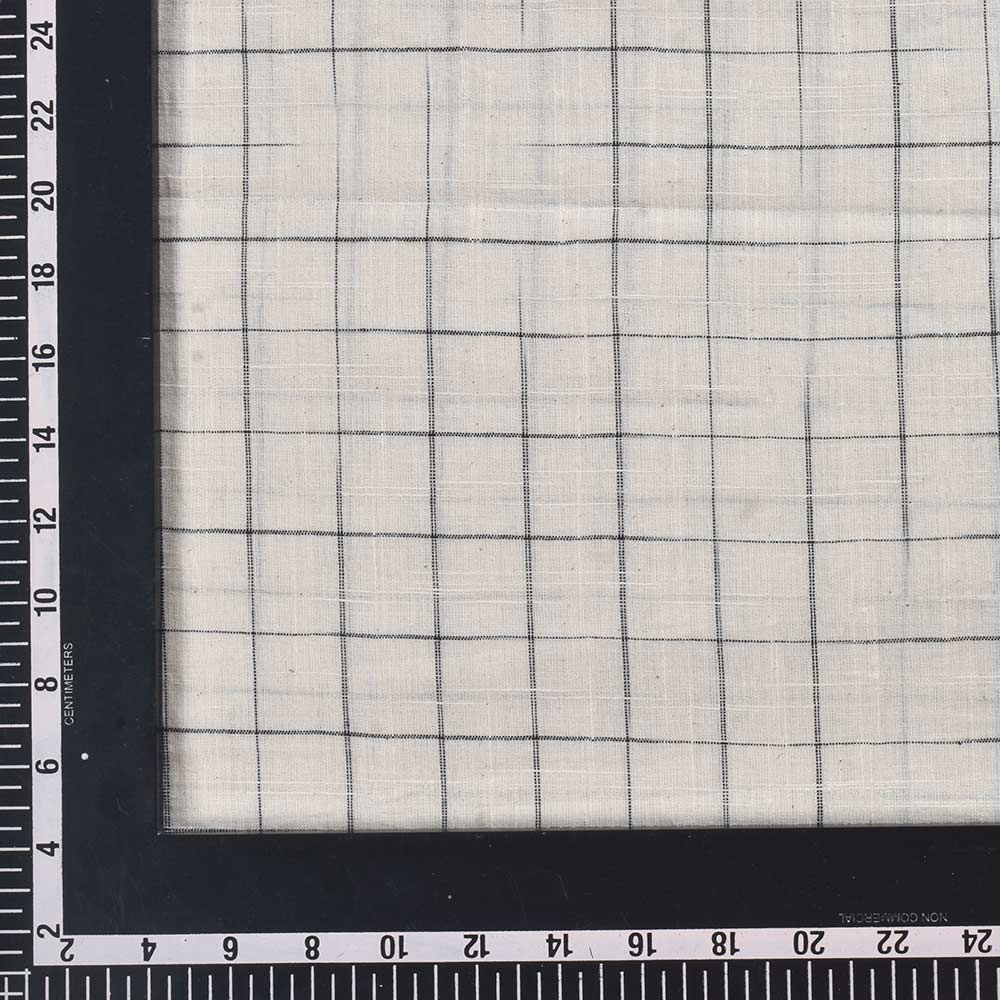 CHECK CREAM & BLACK YARN TIE DYE COTTON 80 GSM HANDWOVEN FABRIC