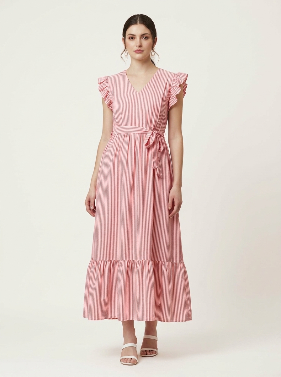 Waist Tied Ruffled & Gathered Dress