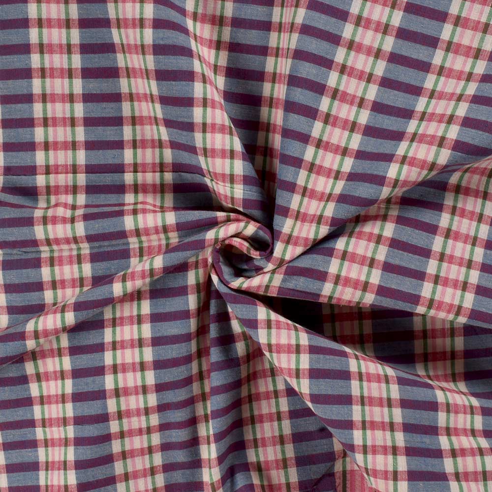 Check Multicolor Pure Cotton 68 GSM Handwoven Fabric 379