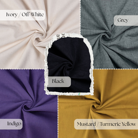 khadi cotton fabric colour palette including ivory grey indigo mustard and black