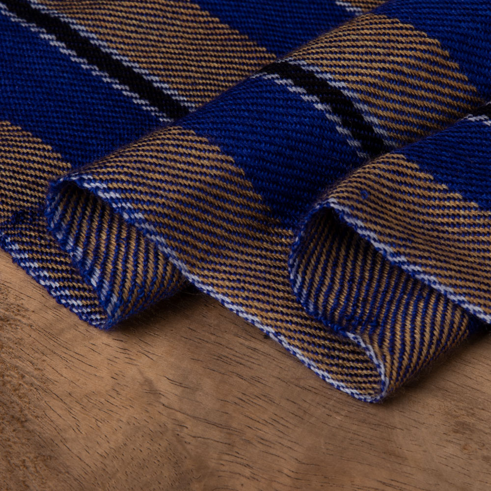 Stripe Blue Brown Pure Wool 230 GSM Handwoven Fabric
