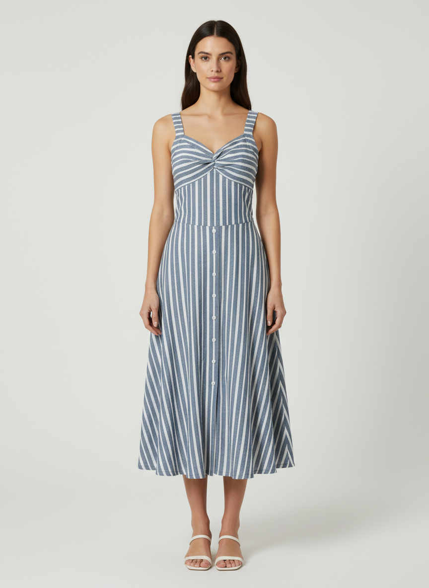 Pintuck Maxi Dress With Front Button Details