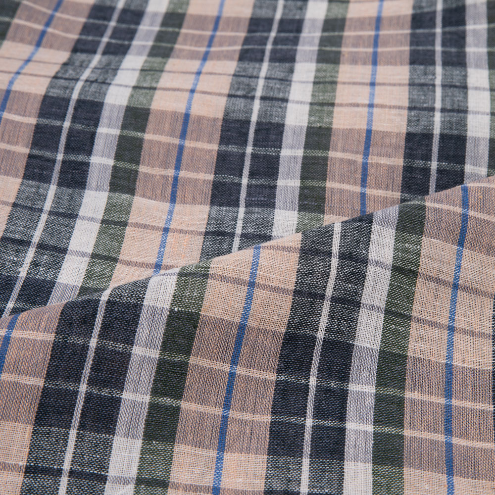 CHECK BEIGE & BLACK PURE COTTON 95 GSM HANDWOVEN FABRIC