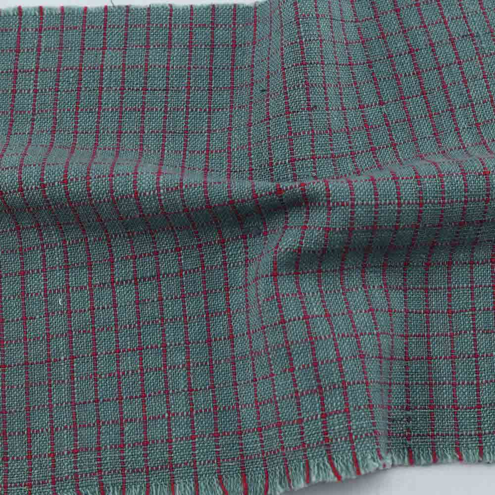 Check Teal Khadi Fabric - 200 GSM Handspun & Handwoven