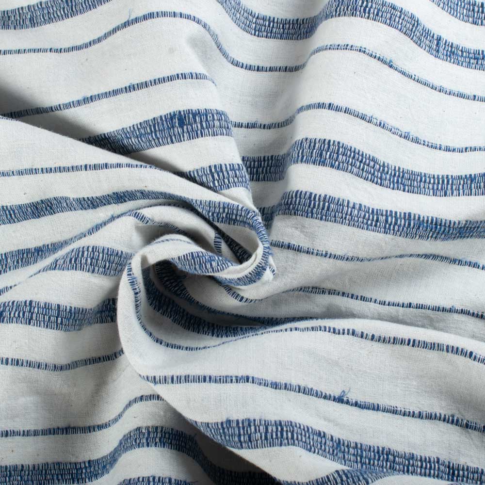 Extra Weft White & Nevy Blue Stripe Pure Cotton 180 GSM Handwoven Fabric