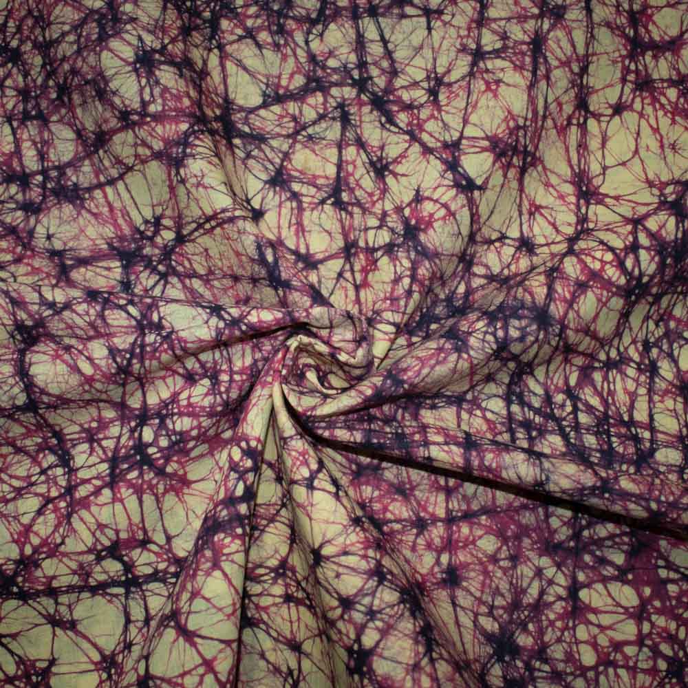 Abstract Yellow Purple Batik Printed Khadi Cotton 72 GSM Handwoven Fabric