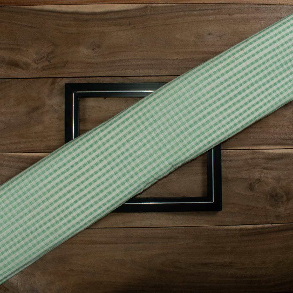 Check White Green Pure Cotton 85 GSM Handwoven Fabric 