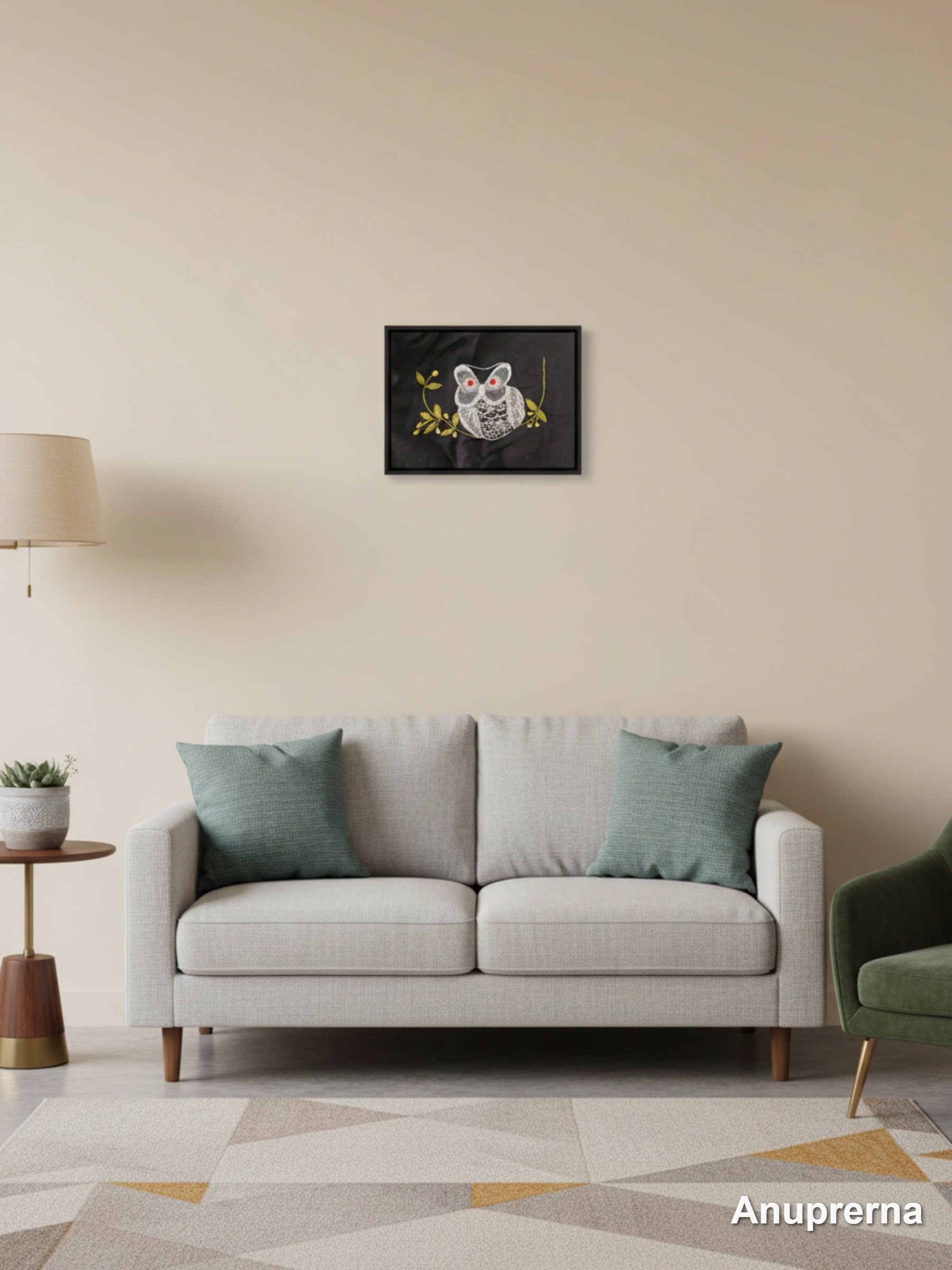 Owl In The Night Kantha Wall Art Decor