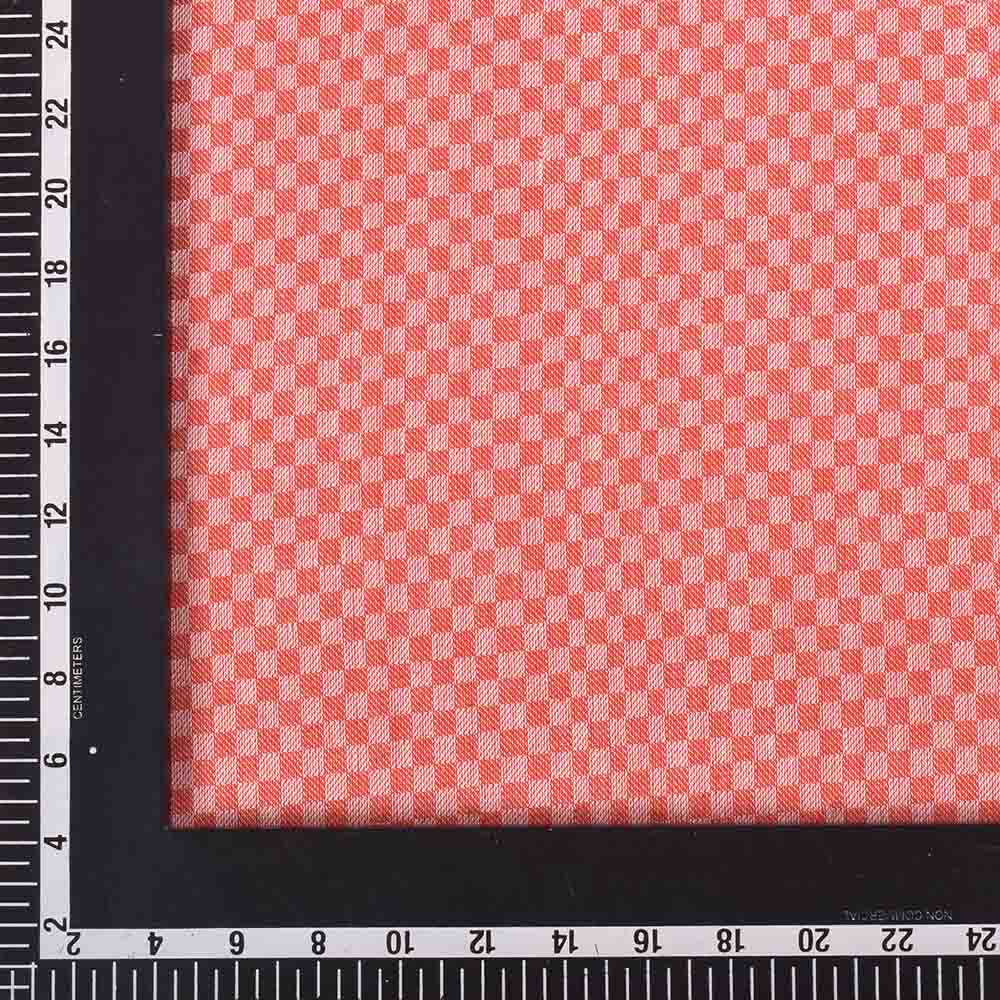 CHECK WHITE ORANGE & RED TWILL PURE COTTON 100 gsm HANDWOVEN FABRIC