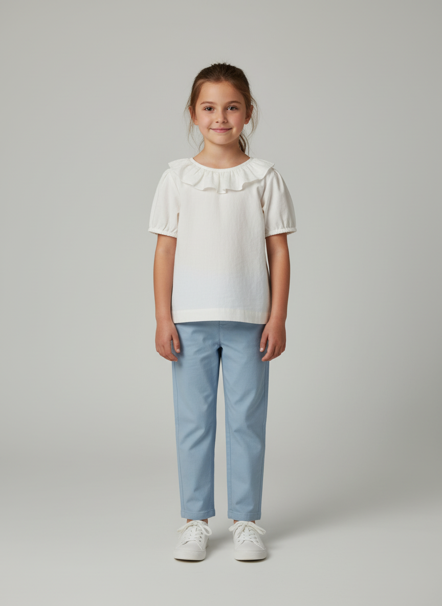 Kids Top With Mandarin Collar- Center Back Button