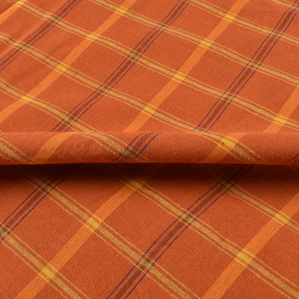 CHECK ORANGE PURE COTTON 96 GSM HANDWOVEN FABRIC