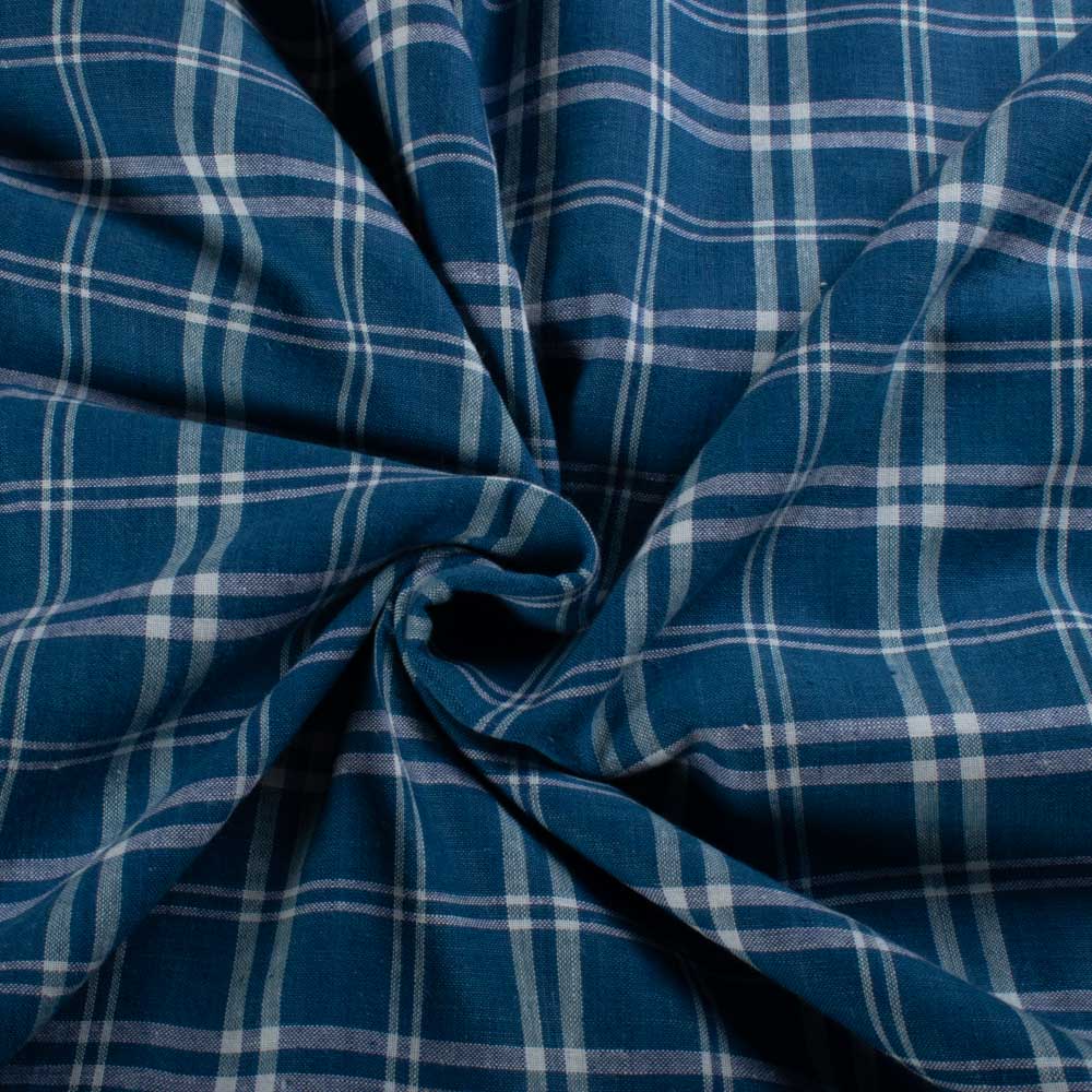 Check Blue White 90 GSM Pure Cotton Handwoven Fabric