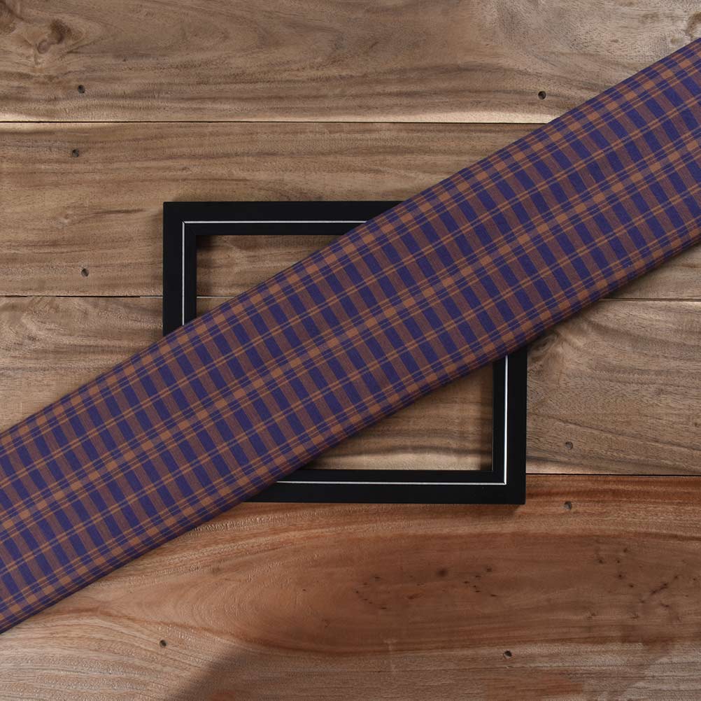 Check Blue & Brown Pure Cotton 103 GSM Handwoven Fabric
