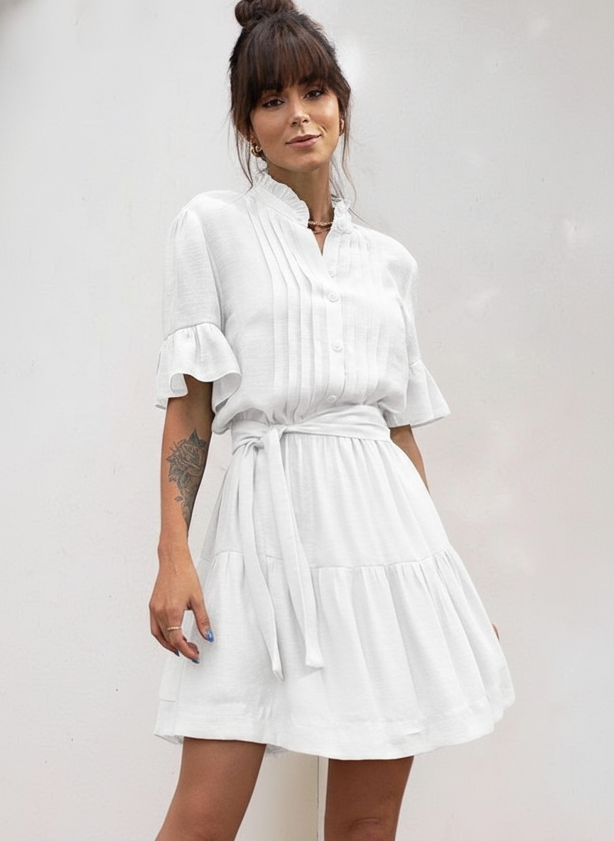 Gathered Short Dress With Tucks