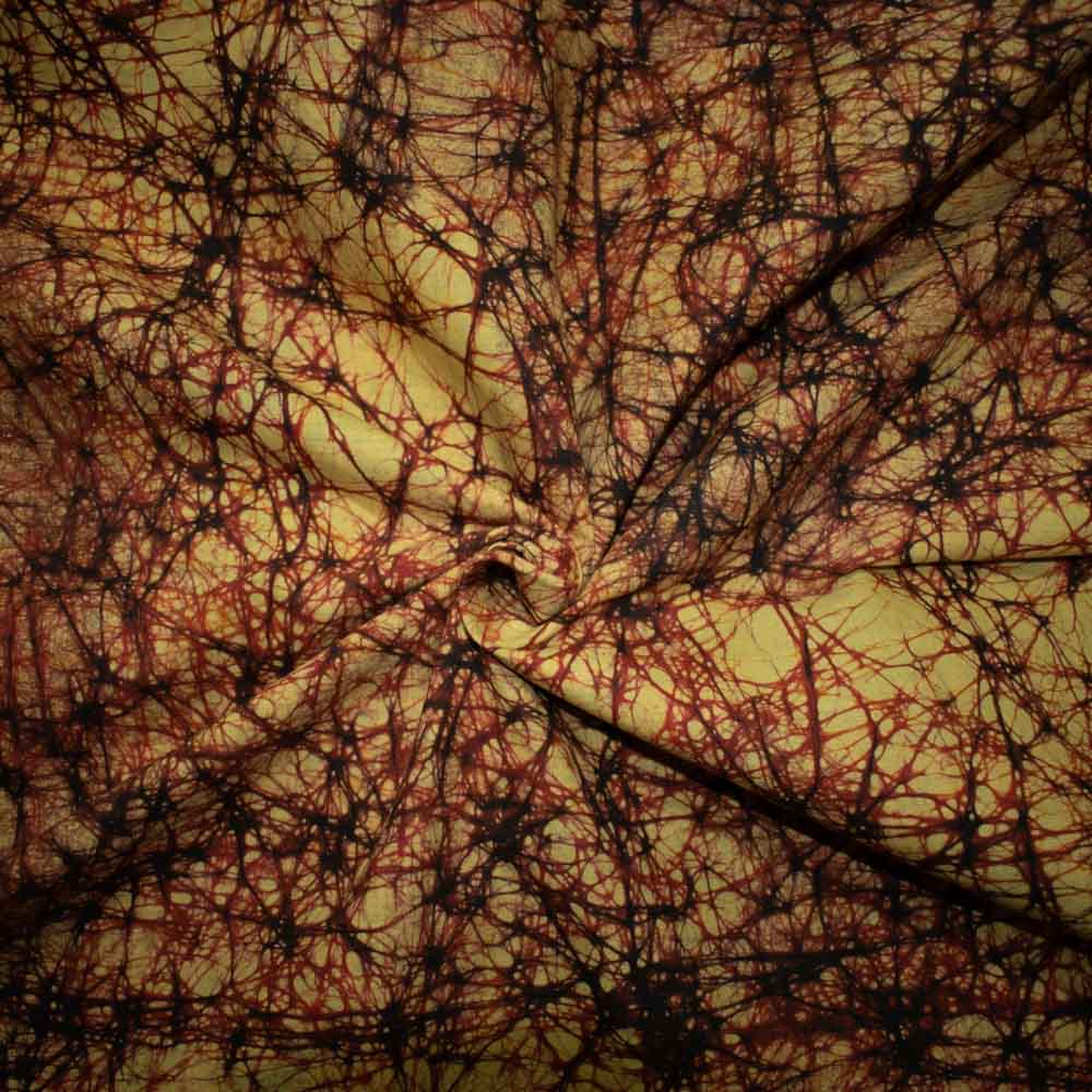 Abstract Yellow Black Batik Printed Khadi Cotton 72 GSM Handwoven Fabric