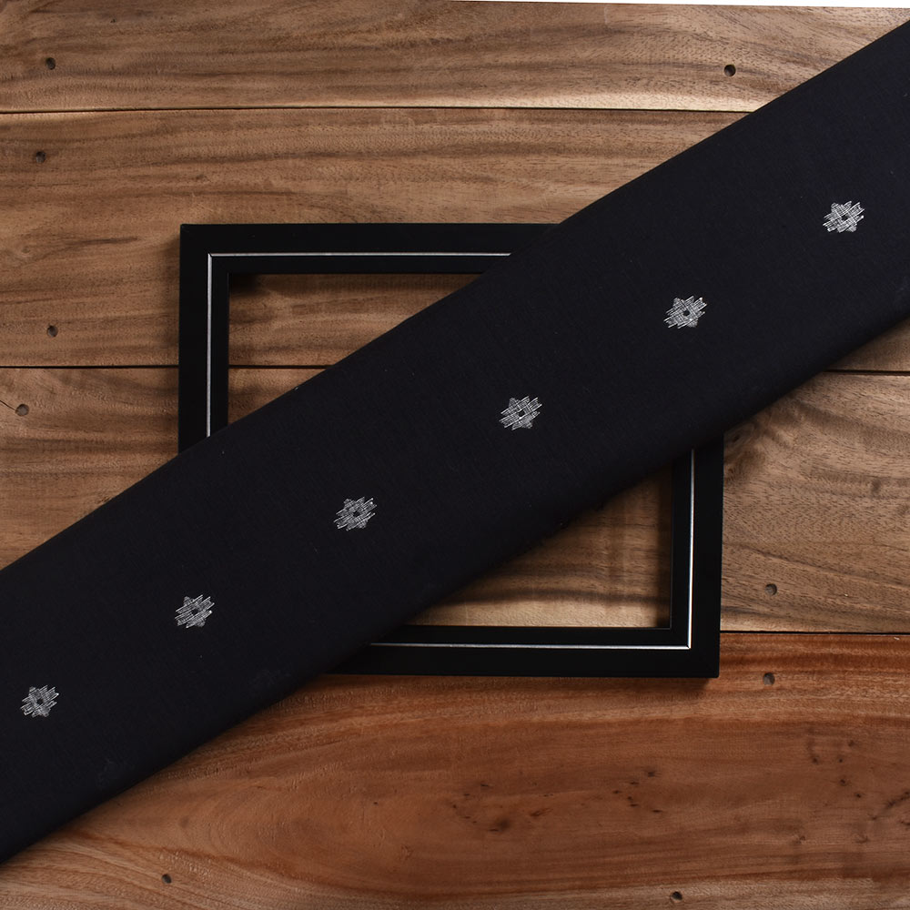 Geometric Solid Black Pure Cotton 58 GSM Handwoven Fabric
