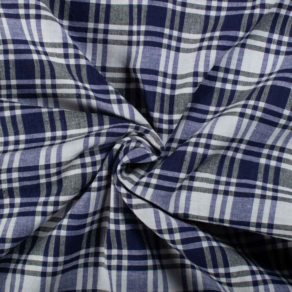 Blue White Check 100 GSM Pure Cotton Handwoven Fabric