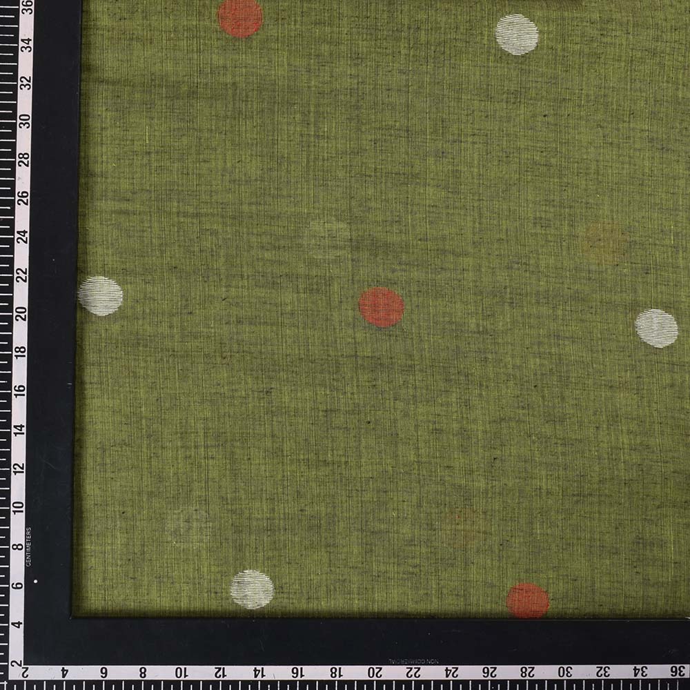 GREEN GEOMETRIC JAMDANI PURE COTTON 57 GSM HANDWOVEN FABRIC