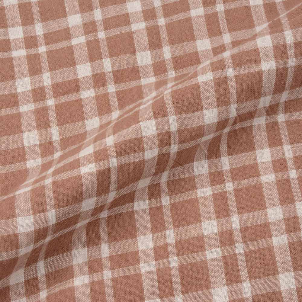 CHECK LIGHT BROWN PURE COTTON 96 GSM HANDWOVEN FABRIC