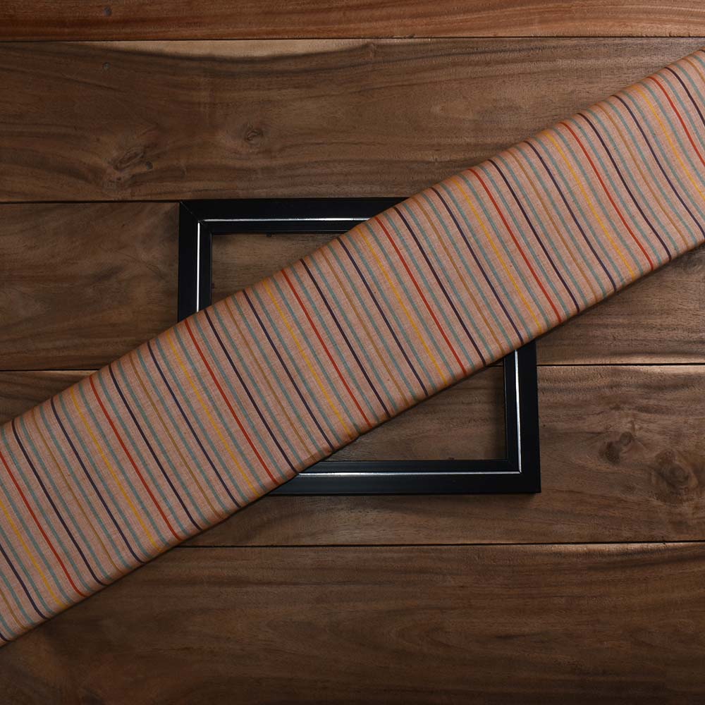 Stripe Multicolor Pure Cotton 70 GSM Handwoven Fabric 342