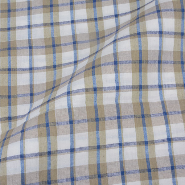 CHECK BEIGE & WHITE PURE COTTON 86 GSM HANDWOVEN FABRIC