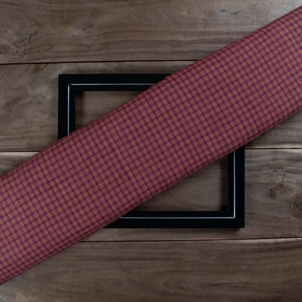 Magenta & Yellow Check Pure Cotton 100 GSM Handwoven Fabric