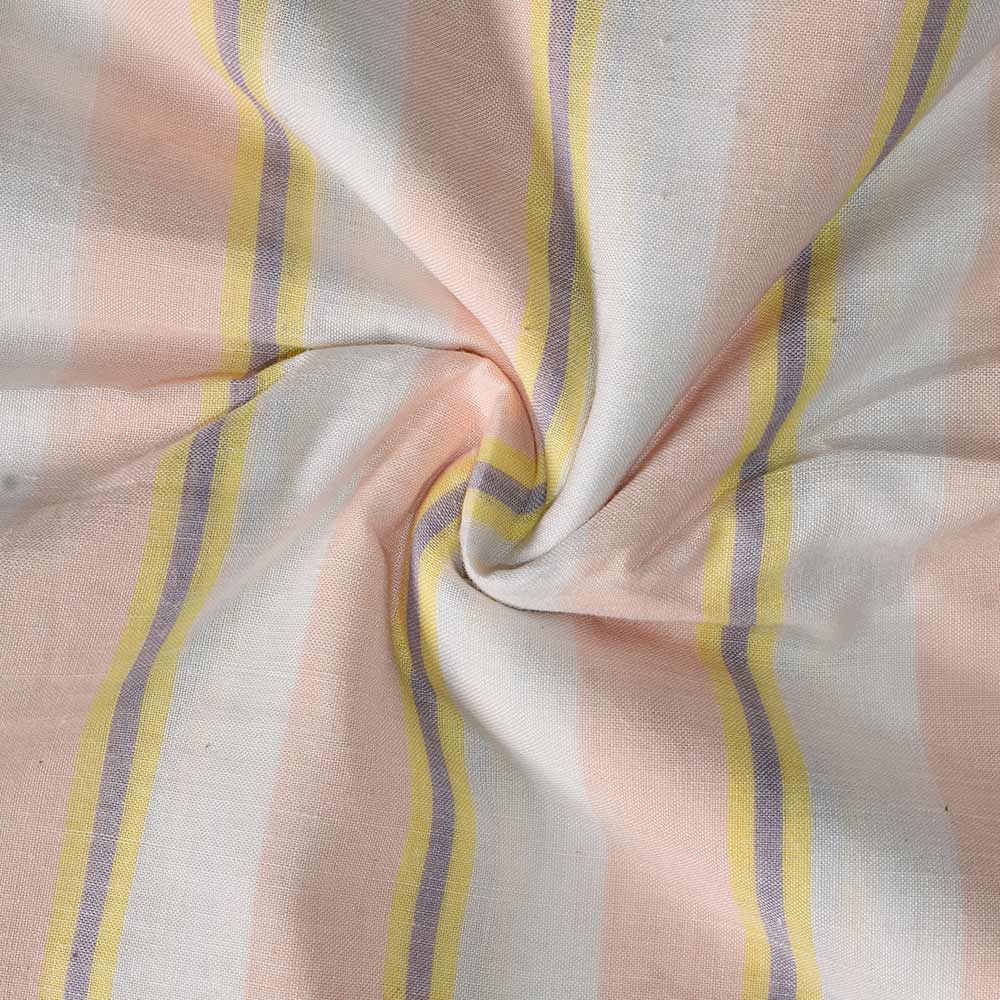 Stripe Cream & Peach Mercerised Cotton 72 GSM Handwoven Fabric