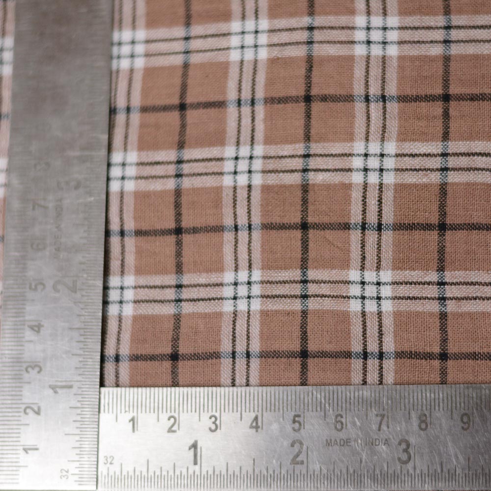 CHECK BROWN PURE COTTON 96 GSM HANDWOVEN FABRIC