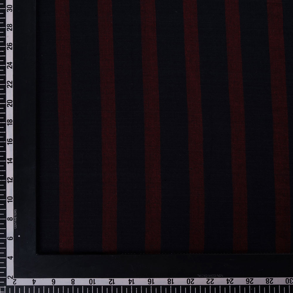 STRIPE BLACK & MAROON PURE COTTON 77 GSM HANDWOVEN FABRIC