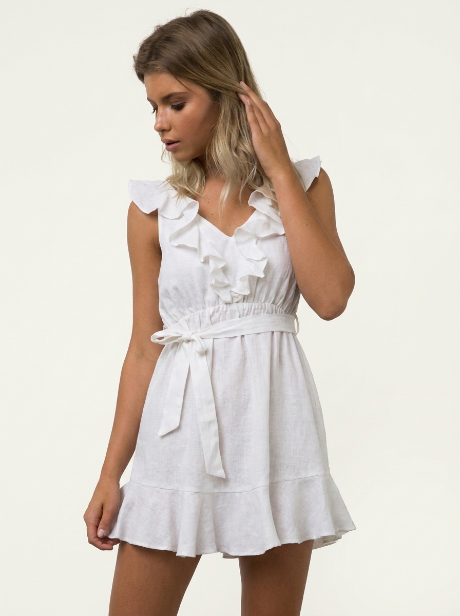 Ruffled Neckline & Gathered Dress