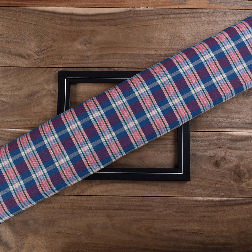 Check Multicolor Pure Cotton 100 GSM Handwoven Fabric 563