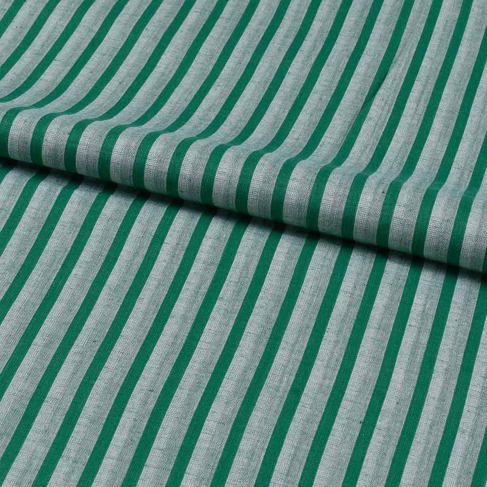STRIPE FOREST GREEN PURE COTTON 98 GSM HANDWOVEN FABRIC
