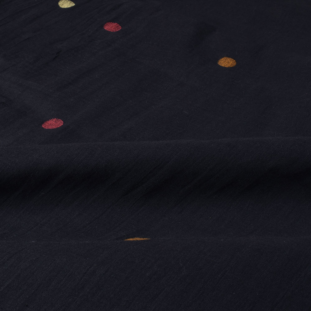 BLACK GEOMETRIC JAMDANI PURE COTTON 53 GSM HANDWOVEN FABRIC