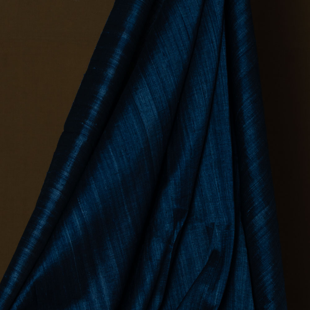 Plain Indigo Blue Cotton Dupion Silk 138 GSM Handwoven Fabric